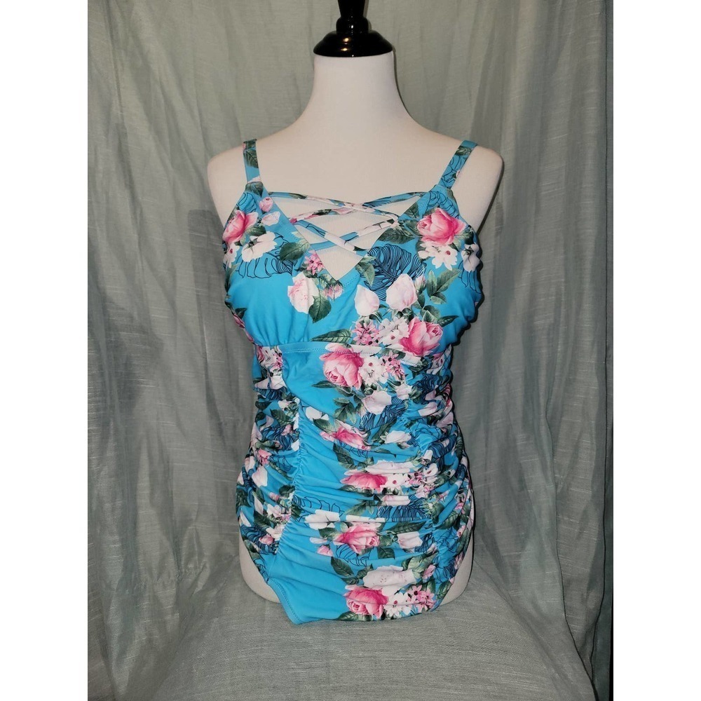 NWT 1xl swimsuit, blue floral one piece